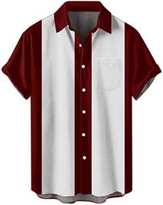 Mens Bowling Shirts Button Down Vintage Loose Casual Beach Shirts Vacation Short Sleeve Camp Collar Shirt Men Outdoor Shirt, 065d-white, Medium
