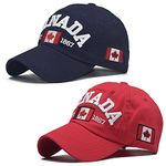 HAOJIANIAN 2 Pack Canada Baseball Cap,Canada Day Embroidered Maple Leaf Flag Adjustable Golf Hat for Men Women Kids (Navy+Red)