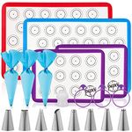 POPCO Macaron Baking Kit (19pcs Set) - 2 Half Size and 2 Quarter Size Silicone Macaron Baking Mats Plus 8 Piping Tips, 3 Piping Bags with 3 Bag Ties, 1 Coupler