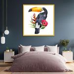 Pitaara Box Toucan With Flowers | Canvas Painting for Bedroom & Living Room | Golden Frame | 28 x 28 inch (71 x 71 cms)