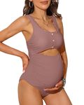 Charmo Maternity Swimsuit Swimming Costume Padded Bathing Suit Cut Out Scalloped Trim Swimwear Adjustable Straps Beachwear Pink L