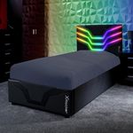 X-Rocker Cosmos RGB Upholstered Ottoman Single Bed for Gamers with Neo Motion RGB LED Lighting, Single 3ft Bedstead Bed Frame with Storage, Gas Lift, PU Faux Leather Headboard, 90x190cm - BLACK