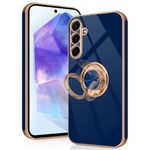 Tveinan for Samsung Galaxy A55 5G Case with 360° Rotation Ring Holder Stand, Slim Soft Shockproof Cover with Magnetic Car Holder for Samsung A55 5G, Flexible TPU Phone Case for Galaxy A55 5G - Blue