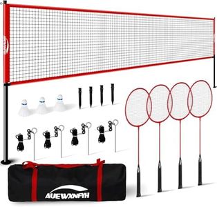 Complete Badminton Set with Net, Portable, Regulation Size for Backyard Beach Outdoor Family Games - Includes 4 Rackets, 3 Shuttlecocks, tensioner System & Carry Bag