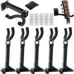 TOOLSSIDE 5 Pcs Guitar Hanger Wall Mount Hook Stand 180 - Guitar Hooks for Wall Adjustable with Slat Adapter - Guitar Wall Mount for Electric Acoustic and Bass Guitars