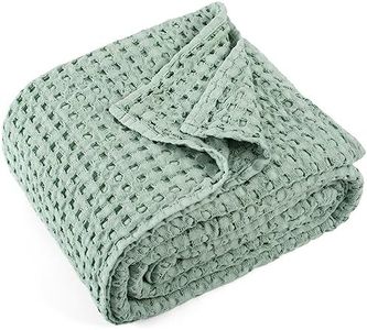 Carriediosa 100% Cotton Waffle Weave Blanket 400GSM Breathable Thermal Blanket for Bed Couch Sofa Soft and Cozy Throws for All Season Home Decor, 50"X 60" Throw Size Sage Green