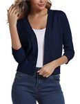 Urban CoCo Women's 3/4 Sleeve Cropped Cardigan Sweater Elegant Shrugs for Women (M, Navy Blue)