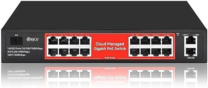 STEAMEMO 16 Port Gigabit PoE Switch, Smart Managed Gigabit Ethernet Switch, 16 PoE+ Ports@240W, Plug and Play, Vlan, Fanless, Desktop or Rackmount, Overload Protection w/ Port