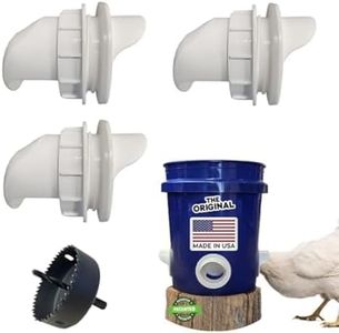 The Original Poultry Pro DIY Chicken Feeder | 3 Ports for Coop | Use for Buckets & Bins | Rain Proof, Weather Resistant - 3-Pack with Hole Saw