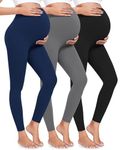 CTHH Women's Maternity Leggings Over The Belly Pregnancy Active Wear Workout Yoga Tights Pants(3 Pack Black/Gray/Navy, Medium)