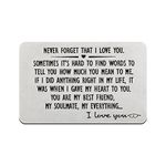 I Love You Gifts for Him, Never Forget That I Love You Engraved Wallet Insert Card Mens Anniversary Valentines Christmas Gifts Birthday Insert Cards for Boyfriend Husband Girlfriend Wife