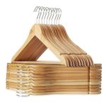 Claiez Wooden Hanger for Clothes Hanging | Hangers for Wardrobe and Cupboard | Non-Slip Bar | Precisely Cut Notches | 360 Degree Swivel Chrome Hook | Hanging Garments and Accessories (Pack of 50)