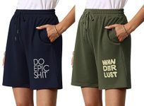 hotfits Women's Blue & Green Casual Summer Shorts Athletic Gym Shorts Relaxed Fit Running Jogger Shorts with Pockets Pack of 2