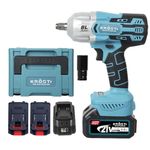 Krost Pro Series 1000Nm Torque Cordless Impact Wrench 1/2", Brushless Motor 21V(37V Max) Double Li-Ion Batteries, Auto Stop Function, Forward/Reverse Rotation, Variable Speed (Cordless Kit) - Hex