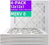 12x12x1 MERV 8 (4-Pack) Pleated Air Filter (Actual Size: 11.69"x11.69"x0.75") MPR 600 & FPR 5, Furnace Air Filters