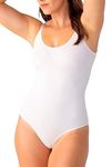 SHAPERMINT Scoop Neck Bodysuit for Women | Shapewear Body Suits for Women with Tummy Control | From Small to Plus Size Body Shaper, Large White