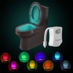 Powerole Toilet Night Light PIR Motion Activated Toilet Light Sensor LED Washroom Night Light Inside Toliet Lamp 8 Color Changing Battery Operated Motion Sensor for Washroom (8 Colors, 1 Pack)