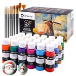 Artecho Acrylic Paint Set 24 Colors 2oz/59ml with 12 Brushes, Art Supplies