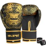 Islero Fitness Matte Black Boxing Gloves Men Punch Bag Women MMA Muay Thai Martial Arts Kick Boxing Sparring Training Fighting Gloves With Hand Wraps (Black, 12 OZ)