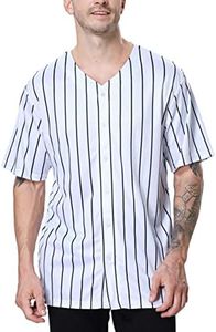 TOPTIE Sportswear Pinstripe Baseball Jersey for Men and Boy, Button Down Jersey-White Black-M