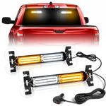 HLauto 1002L Emergency Strobe Traffic Advisor Light Bar: 40 LED Dash Safety Warning Flashing Light, Front/Rear Windshield Visor Light for Construction Vehicle, Tow/Plow Truck (2x10.7inch, Amber White)