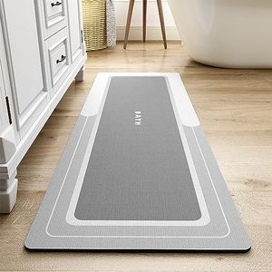 MontVoo-Bath Mat Rug Runner Long Bathroom Mat Rug Non Slip Super Absorbent Stain Resistant Quick Dry Thin Bathroom Rug Fit Under Door-Bath Mats for Bathroom Floor Bathtub Vanity-Bathmat 17"x50" Grey