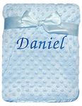 Baby Boy Girl Personalised Blanket Embroidered Name Bobble Pink Blue White Grey (Blue Bobble Blanket)