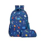 THE CLOWNFISH Scholastic Series Printed Polyester 30 L School Backpack with Pencil/Staionery Pouch School Bag Daypack Picnic Bag For School Going Boys & Girls Age 8-10 years (Blue - Blue)