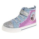 Minnie Mouse Frozen Anna Elsa Encanto Maribel Girls Sneakers Shoe - High Top Casual Canvas Characters Slip on Kids Shoes (Sizes 6-12 Toddler - Little Kid), Blue Purple, 8 US Toddler