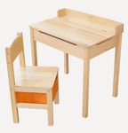 simpa Children's Wooden Lift Up Lid Desk & Storage Drawer Chair Set: Natural Wood Finish.