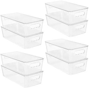 Vtopmart 8pcs Clear Organizers and Storage Bins with Lids, Stackable Plastic Storage Containers with Handles for Fridge, Freezer, Pantry, Cabinet, Kitchen Organization and Storage