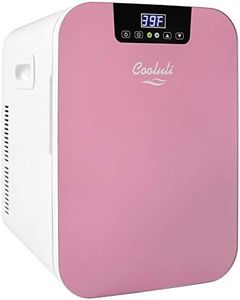 Cooluli 20L Mini Fridge For Bedroom - Car, Office Desk & College Dorm Room - Glass Front & Digital Temperature Control - Small 12v Refrigerator for Food, Drinks, Skincare, Beauty & Breast Milk (Pink)