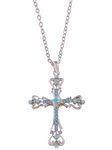 Alilang Silvery Tone Rhinestone Ornate Cross Pendant Necklace White Black Blue Green Pink