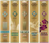 Gonesh - Extra Rich Scented Incense Sticks Variety Pack - Non-Toxic 10” Slow Burn Aromatic Sticks - Ocean, Cryptic Woods, Sage, Arctic Chill, Black Orchid - 5 Packs of 20 Sticks