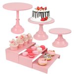 6PCS Cake Stand Set, Pink Metal Cake Stands for Party, Dessert Table Display Set, 3 Size Round Cake Pedestal Stand with Cupcake Risers Stands, Dessert Cake Holders for Weddings, Birthday, Baby Shower