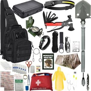 Emergency Survival kits, Go Bag Survival Gears including First Aid kit Compass Headlamp Shovel Axe Fire starter Tactical Tools 4 Outdoor Camping scout Gifts Ideas Men Husband Boyfriend Dad Father Boys