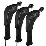 Andux Long Neck Golf Hybrid Club Head Covers with Dial No. Tag CTMT-01 (Black/Black,3pcs)