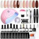 Modelones Gel Nail Kit- Nude Brown Gel Nail Polish Set with Lamp Starter Kit, 26 PCS Gel Nail Polish Kit with 48W Nail Lamp Manicure Set, No Wipe Base & Top Coat For Beginner DIY Nail Salon Home