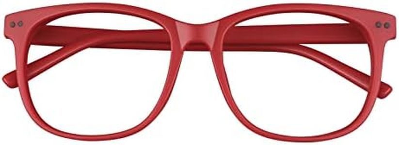 GQUEEN Oversized Fake Glasses for Women Men Non Prescription Glasses Clear Lens Glasses Eyeglasses, 201581, 1.1 Matte Red (Black Rivets)