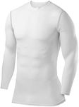 Men's Compression Shirts Long Sleeve Athletic Workout Top, Rash Guard Base Layer Sports Undershirt - Crew Neck - White, X-Large