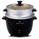 SOLARA 2Liters One Touch Rice Cooker, Automatic Electric Cooker with Food Steamer, Electric Rice Cooker and Grain Cooker, 400 Watts, Rice Cooker 2 Litre with Steam & Rinse Basket, Black