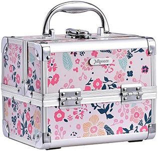 Maletín Maquillaje Estuche Maquillaje Caja Maquillaje Beauty Case de Viaje Cosméticos Organizador de Joyero y Manicura Vacío Profesional con Espejo 19.5x15x16cm Regalos para Niñas, Flores Rosa
