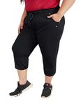 CUPID Women's Plus Size Plain Cotton Half Regular Pant, 3/4Th Sports N Casual Night Short Pant, Knee Length Indoor N Outdoor Capris For Ladies_Black_6XL