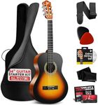 Pyle Beginner Acoustic Guitar Kit, 1/2 Junior Size All Wood Instrument for Kids, Adults, 34" Sunburst Teardrop Matte