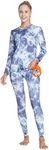 MANCYFIT Thermal Underwear for Women Long Johns Set Fleece Lined Ultra Soft Small Tie Dye Blue