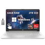 HP 15.6" FHD IPS Touchscreen Laptop, AMD Ryzen 7 5700U, 64GB RAM, 2TB PCIe SSD, Full-Size Keyboard, 720p HD Webcam, Wi-Fi, HP Fast Charge, Windows 11, Silver, 32GB Hotface USB Card