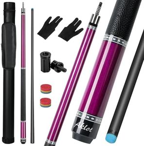 AKLOT Carbon Fiber Pool Cue Stick, 58”, 19oz, Low Deflection Pro Billiard Stick, 12.5mm Tip, Maple Butt & Buffalo Leather Grip Weight Adjustment, Pool Cue Kit with Case,Gloves,Tips (Rose Phantom)