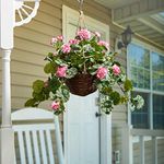 Pure Garden Faux Flowers–Hot Pink Geranium-Hanging Natural and and Lifelike Floral Arrangement with Basket for Home or Office