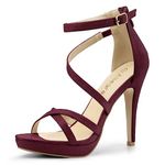 Allegra K Women's Stiletto Heel Zipper Platform Ankle Burgundy Strap Sandals 8.5 M US