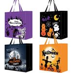 4 Pack Halloween Candy Bags, Non-Woven Reusable Gift Bags for Trick or Treating, Tote Bags for Treats Snacks, Halloween Goodie Bags Sweet Bags Party Supplies